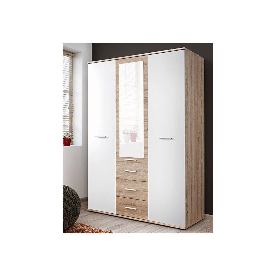 Armadio per camera dei bambini design color rovere e bianco con 3 ante a battente e 3 cassetti collezione DENVER.