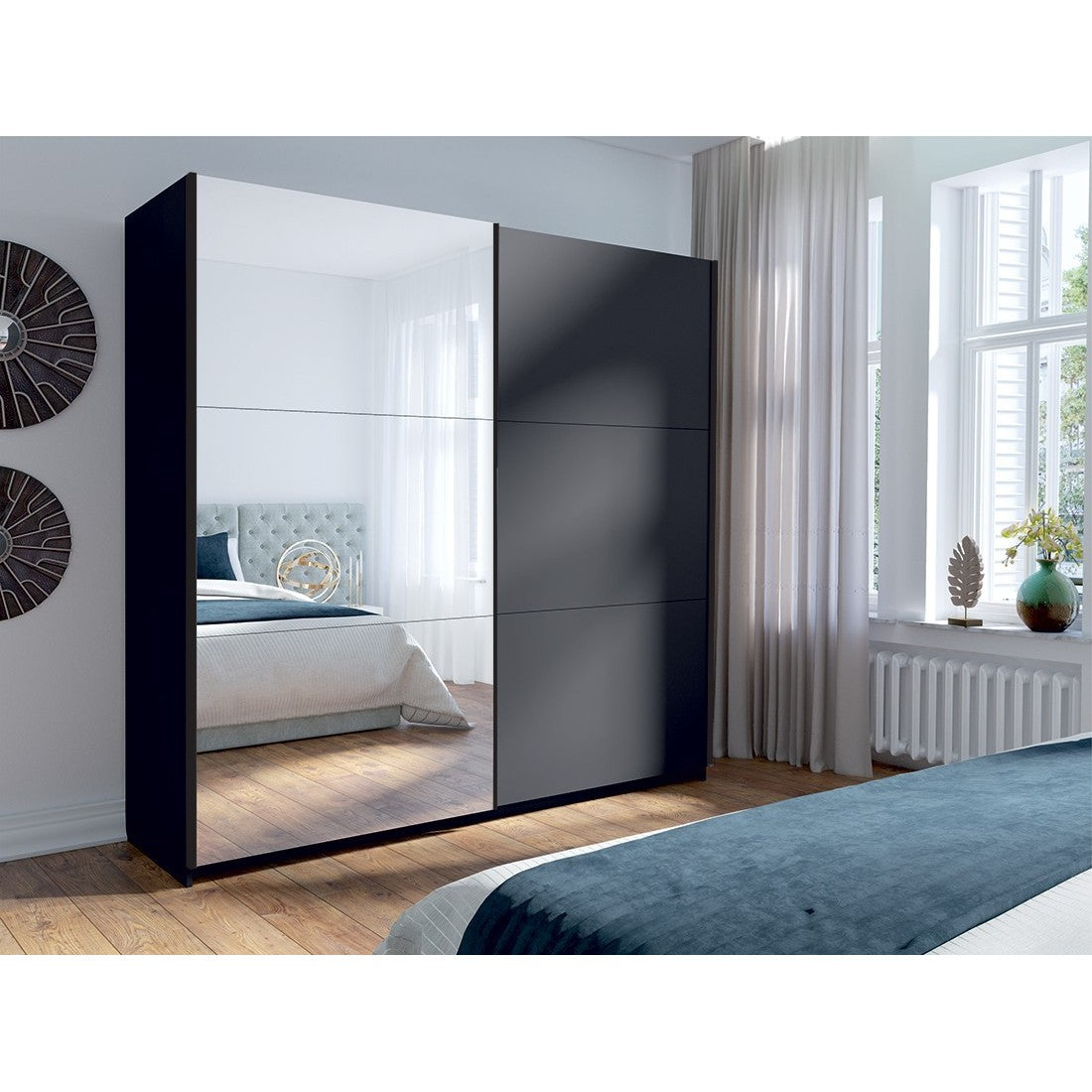 Armadio collezione 200 cm 2 porte scorrevoli con specchio - grigio grafite - Collezione ARSALA
