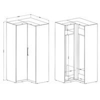 Armadio ad angolo per cabina armadio collezione MODULO colore bianco con LED inclusi.