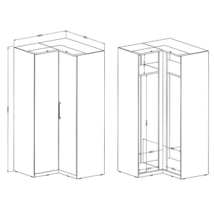 Armadio ad angolo per cabina armadio collezione MODULO colore bianco con LED inclusi.