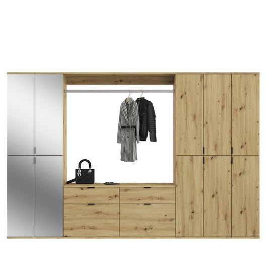 Armadio con 10 porte con specchi + guardaroba + 4 cassetti – Rovere chiaro – BODITE