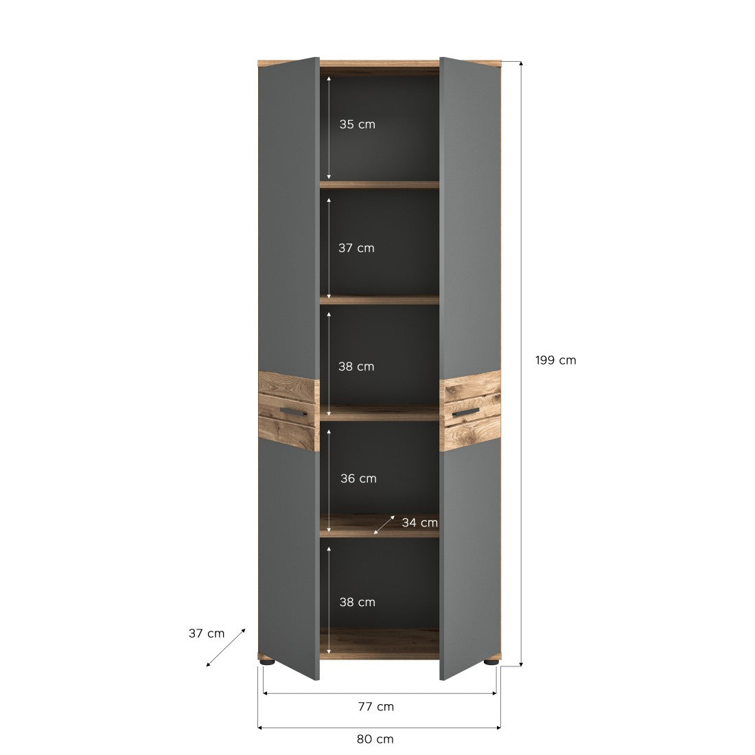 Armadio da ufficio con 2 porte - Grigio antracite e rovere chiaro - SELMA