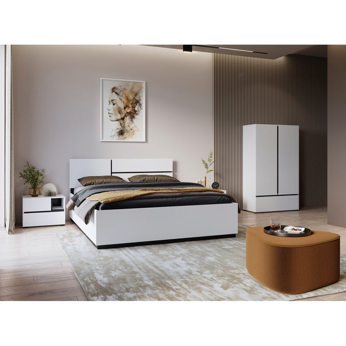 Armadio da stoccaggio HAVANA bianco e nero 2 porte 1 cassetto - Design moderno e pratico