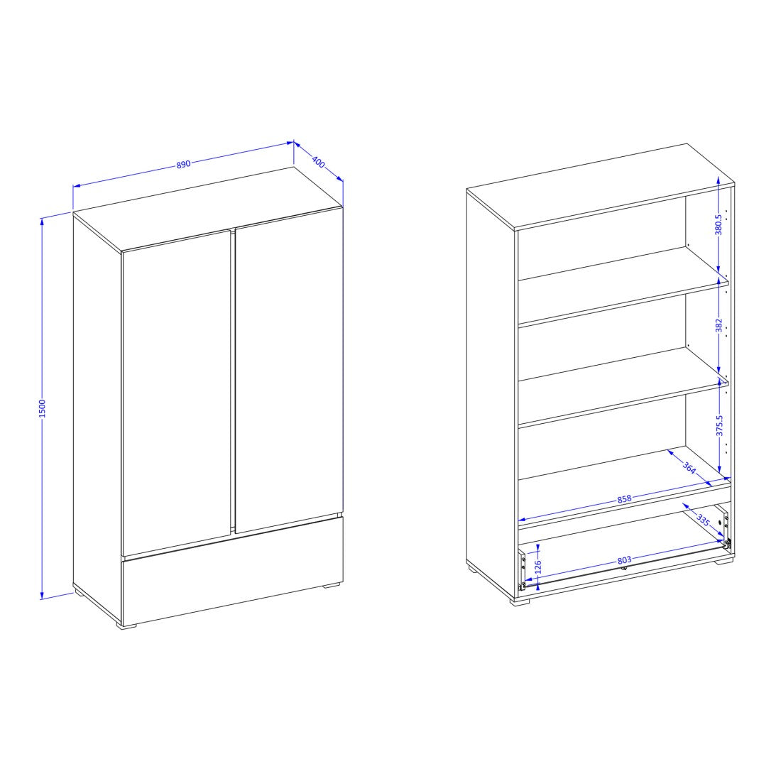 Armadio da stoccaggio HAVANA bianco e nero 2 porte 1 cassetto - Design moderno e pratico