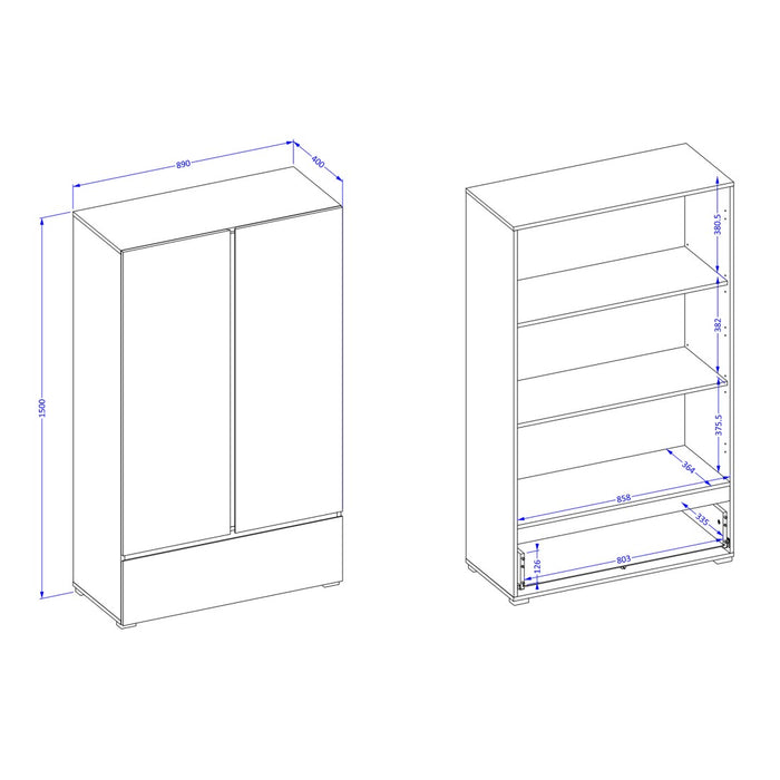 Armadio da stoccaggio HAVANA bianco e nero 2 porte 1 cassetto - Design moderno e pratico