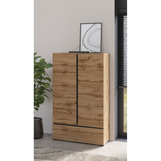 Armadio di stoccaggio HAVANA rovere e nero 2 porte 1 cassetto - Mobile moderno e compatto per camera