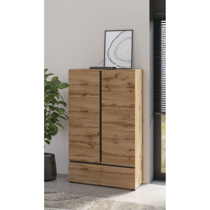 Armadio di stoccaggio HAVANA rovere e nero 2 porte 1 cassetto - Mobile moderno e compatto per camera