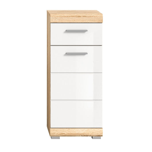 Armadio da bagno LEWOTO – 1 porta e 1 cassetto – Bianco e rovere chiaro