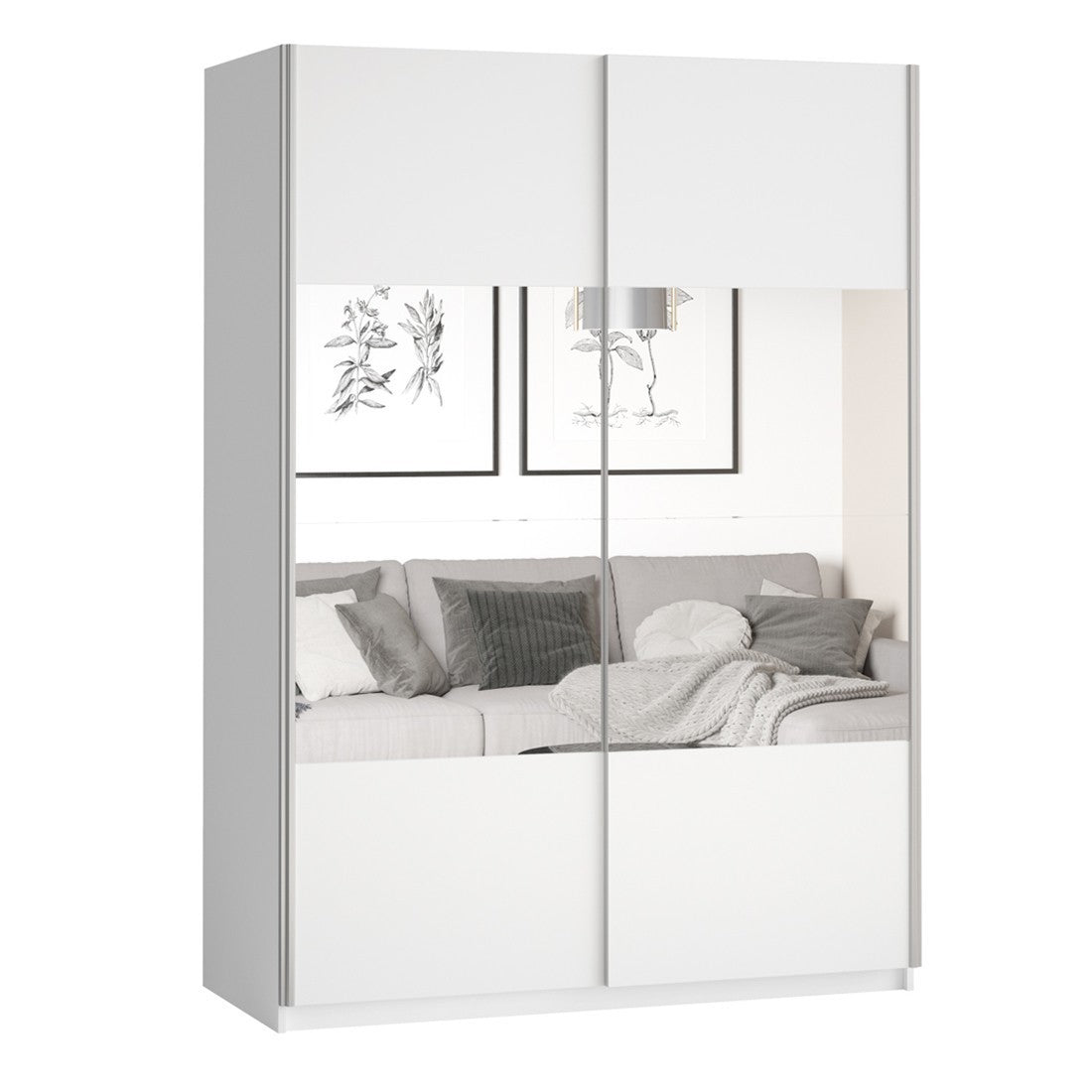 Armadio design 150cm. 2 porte con specchi modulabili. Colore bianco opaco. Collezione EOS.