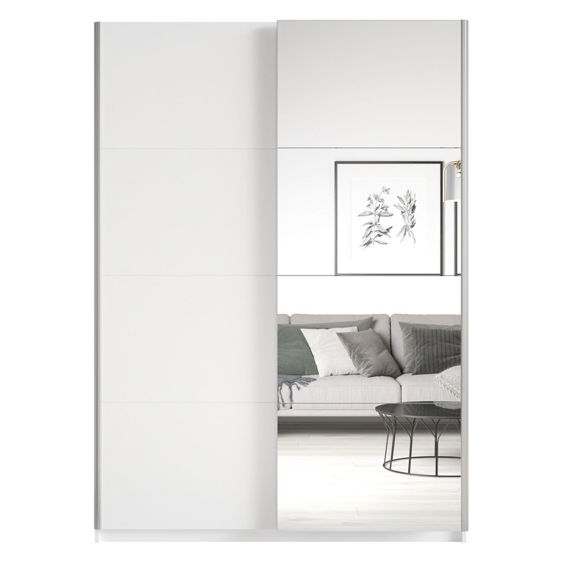 Armadio design 150cm. 2 porte con specchi modulabili. Colore bianco opaco. Collezione EOS.