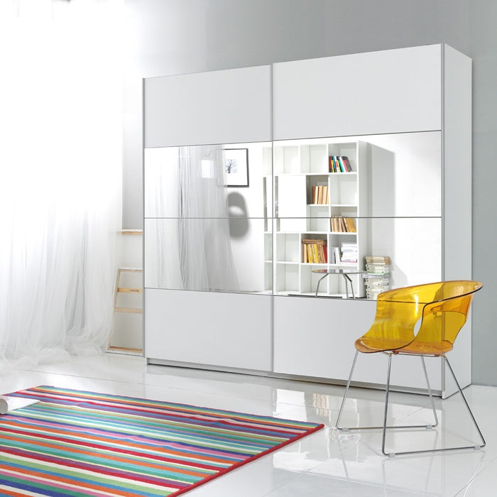 Armadio design 180cm. 2 porte con specchi modulabili. Colore bianco opaco. Collezione EOS