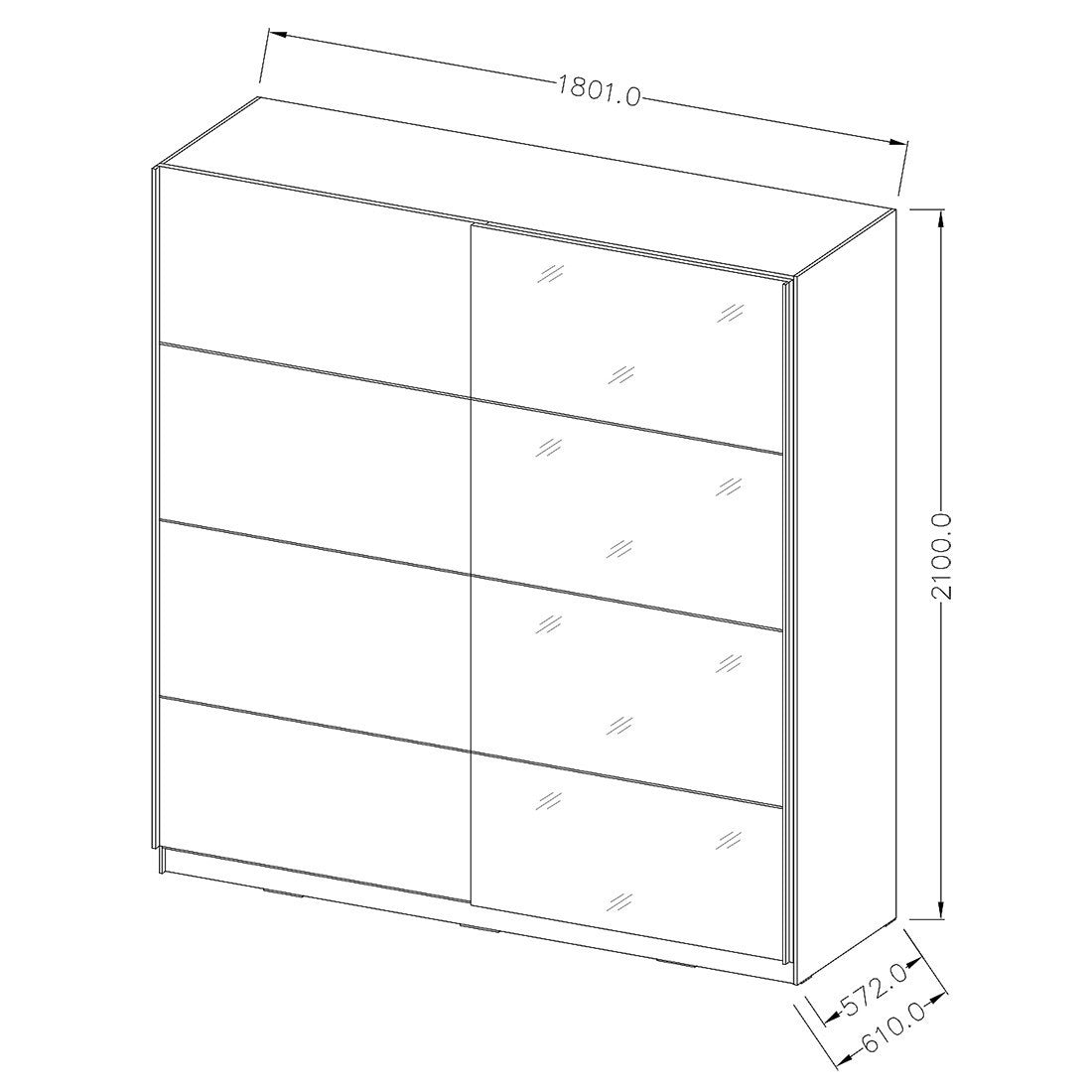 Armadio design 180cm. 2 porte con specchi modulabili. Colore bianco opaco. Collezione EOS