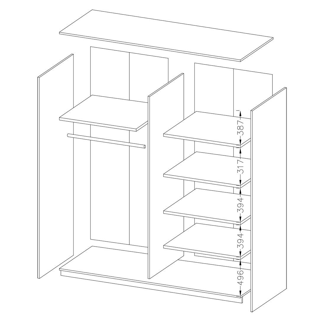 Armadio design 2 porte 180 cm con specchio. Colore bianco lucido. Collezione EOS