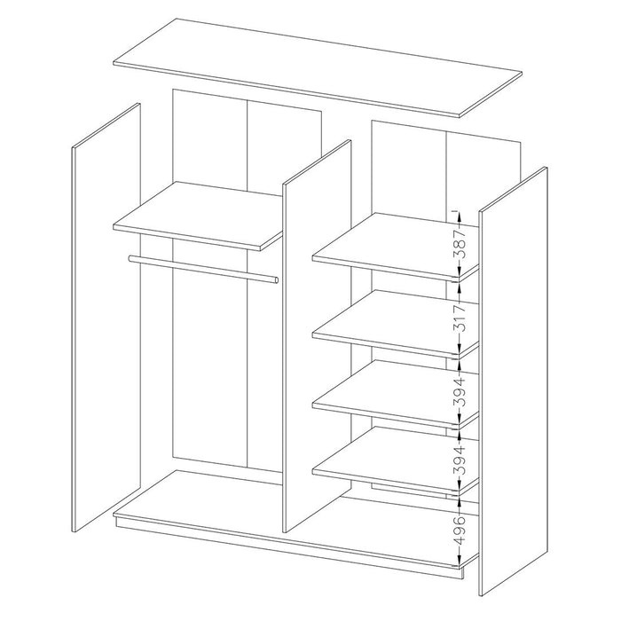 Armadio design 2 porte 180 cm con specchio. Colore bianco lucido. Collezione EOS