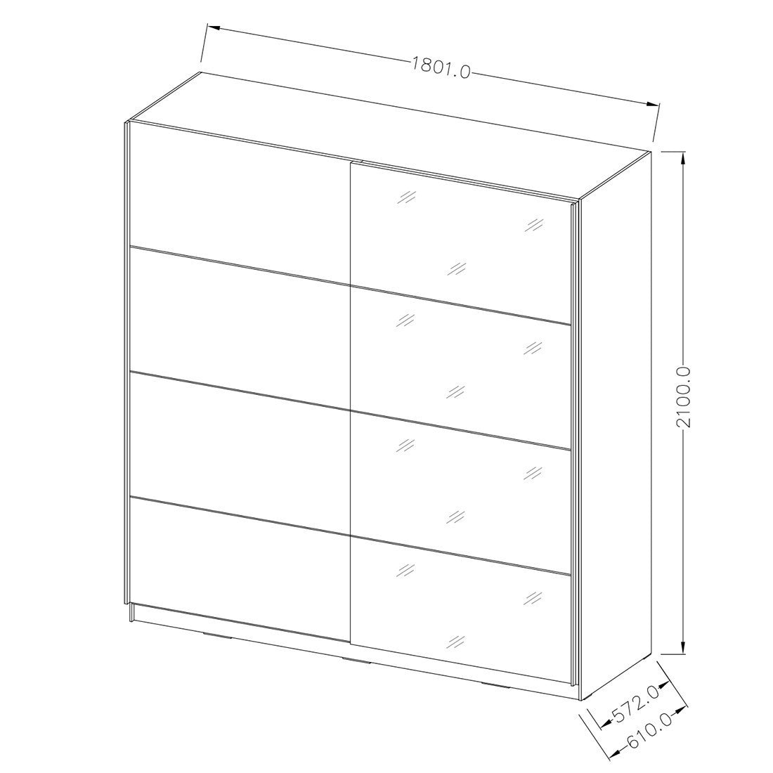 Armadio design 2 porte 180 cm con specchio. Colore bianco lucido. Collezione EOS