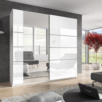 Armadio design 2 porte 180 cm con specchio. Colore bianco lucido. Collezione EOS