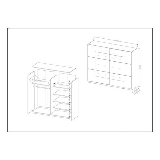 Armadio design 2 porte 220cm colore rovere chiaro e bianco. Collezione EOS