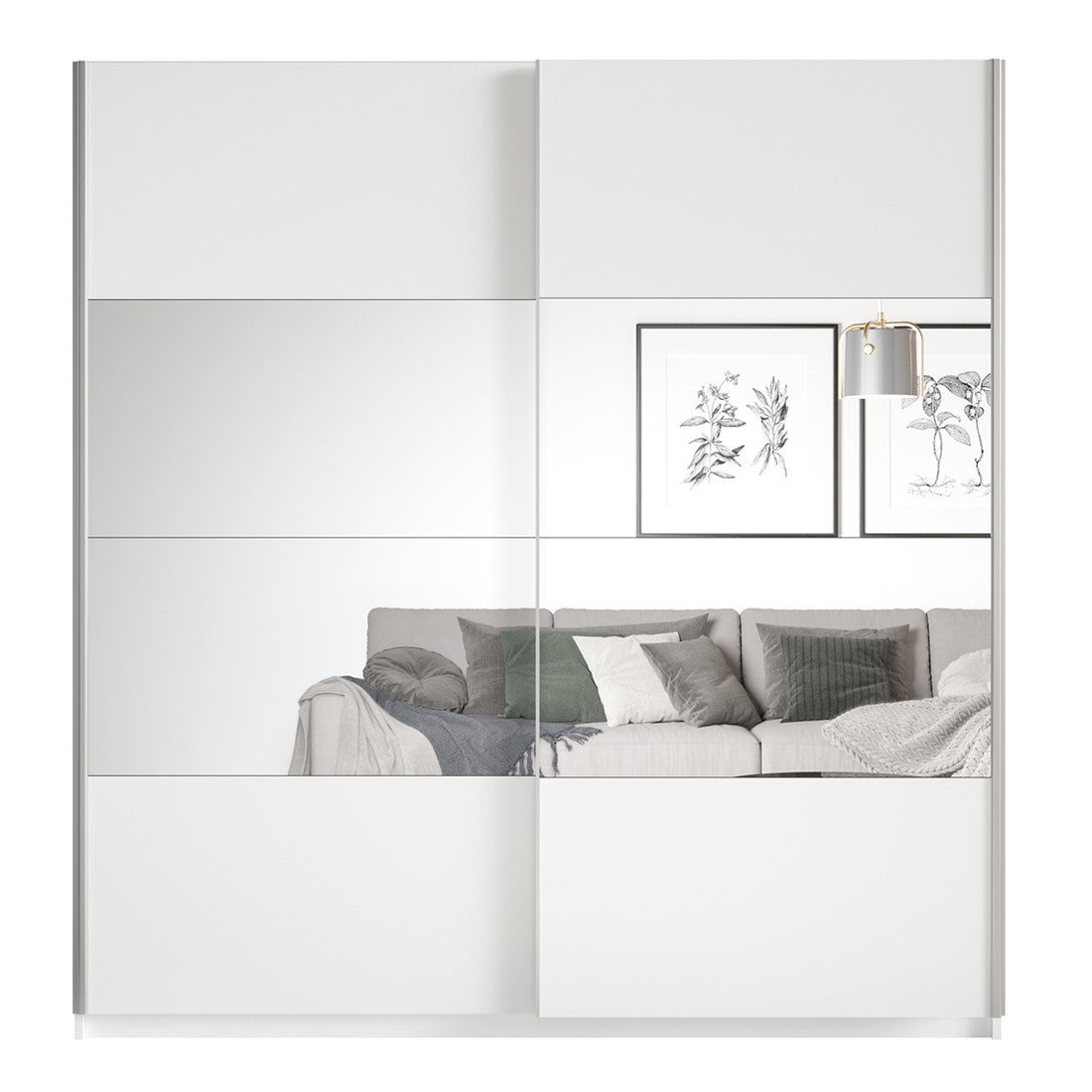 Armadio design 200cm. 2 porte con specchi modulari. Colore bianco opaco. Collezione EOS