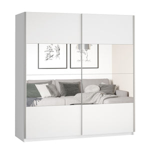 Armadio design 220cm. 2 porte con specchi modulari. Colore bianco opaco. Collezione EOS.
