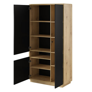 Armadio design con nicchia illuminata collezione VILLA. Colore rovere e nero.