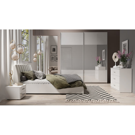 Armadio design con due porte scorrevoli VERONA. Specchi inclusi. Colori bianco alpino, finiture lucide.