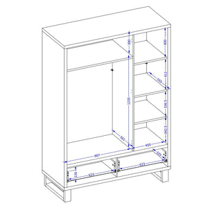Armadio in legno stile Scandinavo 150cm con 3 porte e 2 cassetti in colore rovere grezzo. Collezione MILOS