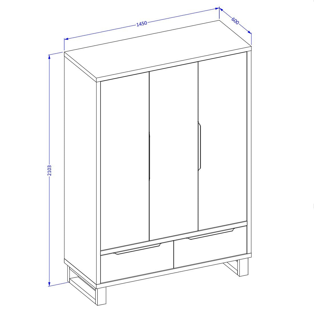 Armadio in legno stile Scandinavo 150cm con 3 porte e 2 cassetti in colore rovere grezzo. Collezione MILOS