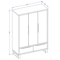 Armadio in legno stile Scandinavo 150cm con 3 porte e 2 cassetti in colore rovere grezzo. Collezione MILOS