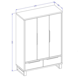 Armadio in legno stile Scandinavo 150cm con 3 porte e 2 cassetti in colore rovere grezzo. Collezione MILOS