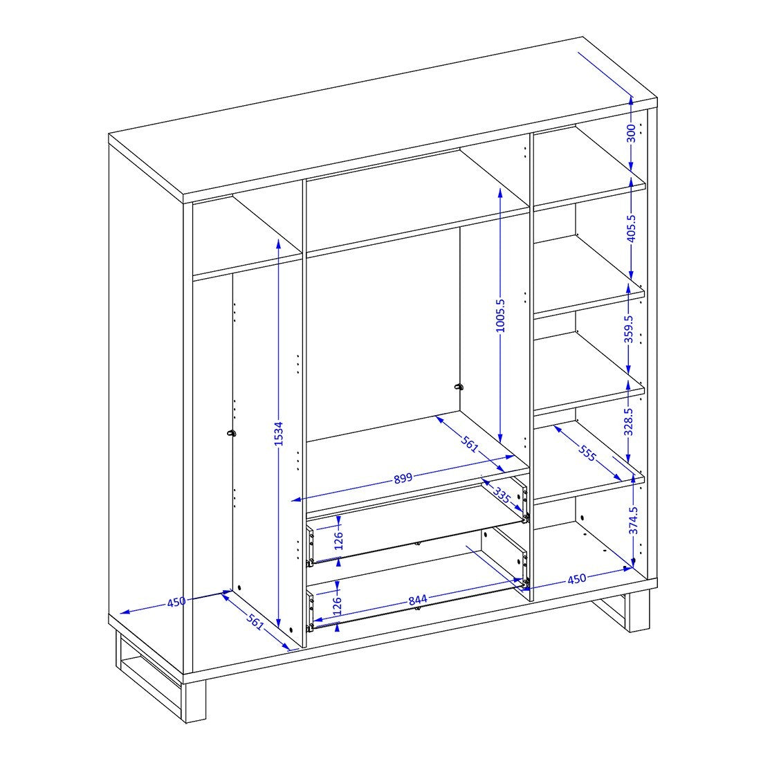 Armadio in legno stile Scandinavo 190cm con 4 porte e 2 cassetti colore rovere grezzo. Collezione MILOS.