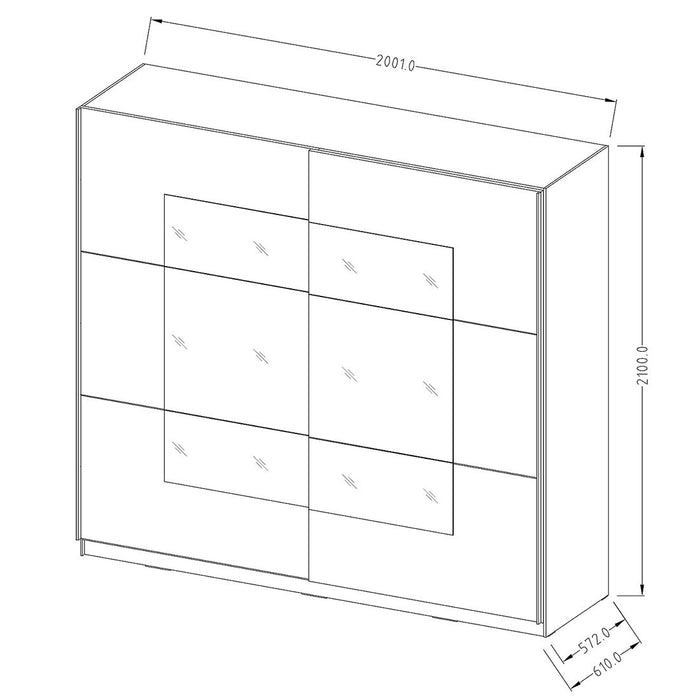 Armadio EOS 2 porte con specchi modulabili - nero opaco - 200 x 61 x 210 cm