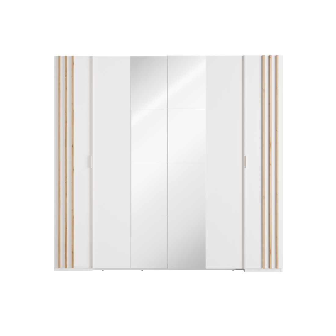 Armadio FLORENCE - Bianco e quercia - 2 porte scorrevoli + 2 a battente - L218 cm - 10 ripiani