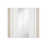 Armadio FLORENCE - Bianco e quercia - 2 porte scorrevoli + 2 a battente - L218 cm - 10 ripiani