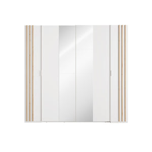 Armadio FLORENCE - Bianco e quercia - 2 porte scorrevoli + 2 a battente - L218 cm - 10 ripiani