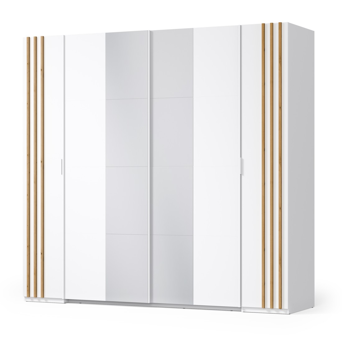 Armadio FLORENCE - Bianco e quercia - 2 porte scorrevoli + 2 a battente - L218 cm - 10 ripiani