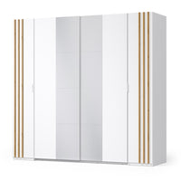 Armadio FLORENCE - Bianco e quercia - 2 porte scorrevoli + 2 a battente - L218 cm - 10 ripiani