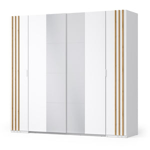Armadio FLORENCE - Bianco e quercia - 2 porte scorrevoli + 2 a battente - L218 cm - 10 ripiani