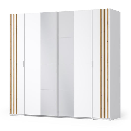 Armadio FLORENCE - Bianco e quercia - 2 porte scorrevoli + 2 a battente - L218 cm - 10 ripiani