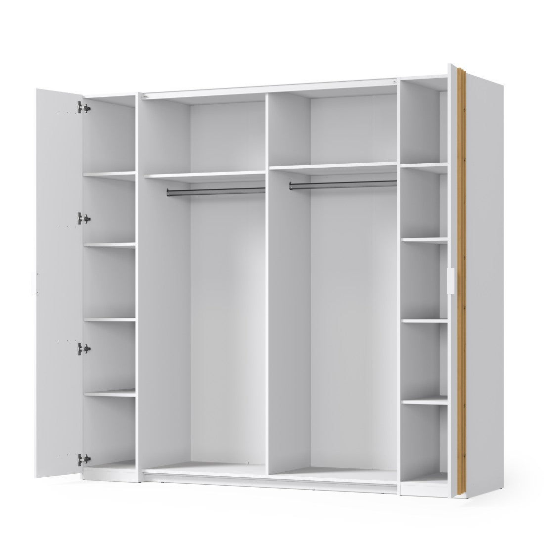 Armadio FLORENCE - Bianco e quercia - 2 porte scorrevoli + 2 a battente - L218 cm - 10 ripiani