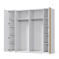 Armadio FLORENCE - Bianco e quercia - 2 porte scorrevoli + 2 a battente - L218 cm - 10 ripiani