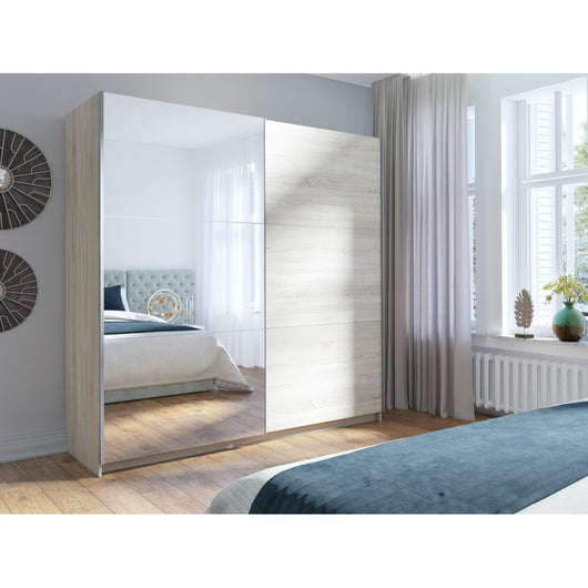 Armadio, guardaroba a 2 porte scorrevoli con specchio - rovere sonoma - Collezione ARSALA