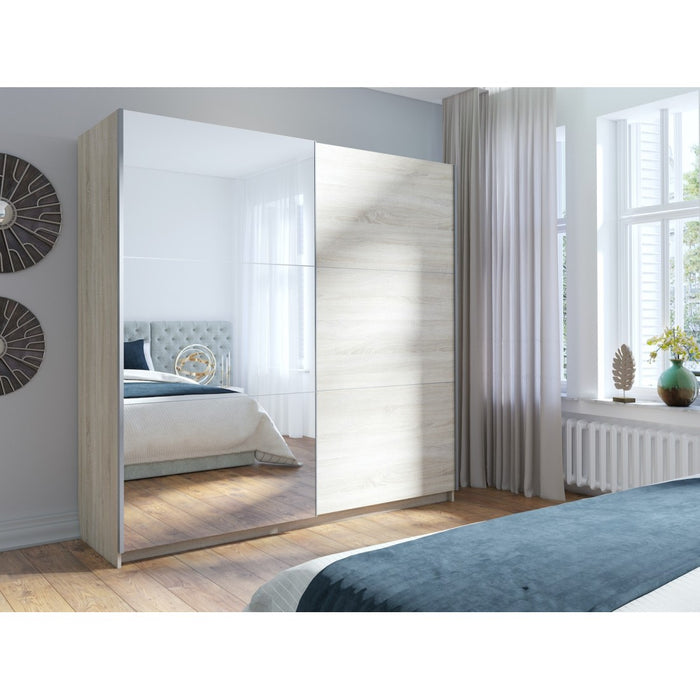 Armadio, guardaroba a 2 porte scorrevoli con specchio - rovere sonoma - Collezione ARSALA