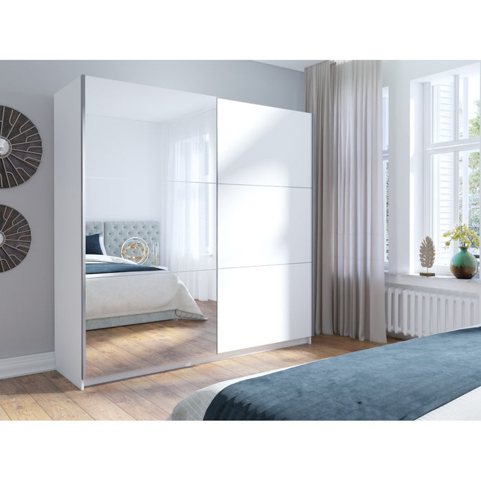Armadio, guardaroba 200 cm 2 porte scorrevoli con specchio - bianco - Collezione ARSALA