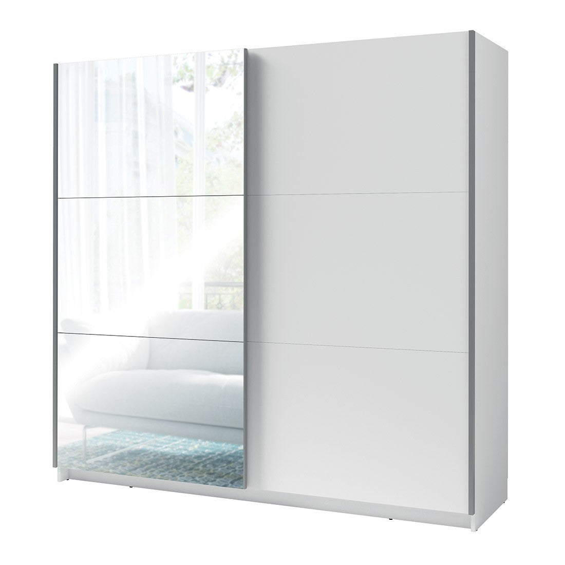 Armadio, guardaroba 200 cm 2 porte scorrevoli con specchio - bianco - Collezione ARSALA