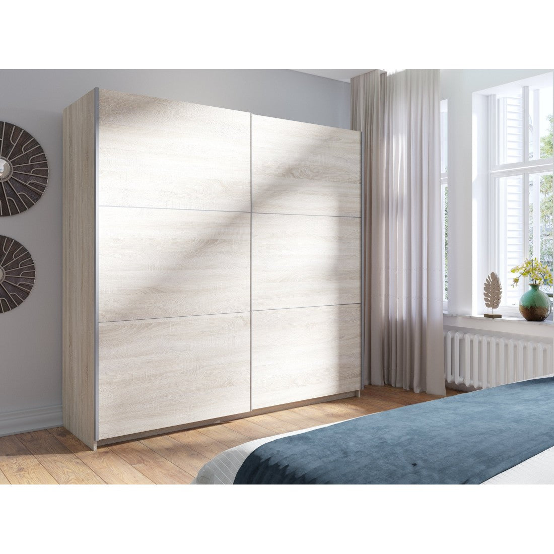 Armadio, guardaroba 200 cm 2 porte scorrevoli - rovere sonoma - Collezione ARSALA