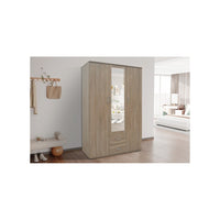 Armadio, guardaroba, con specchio collezione TOM, 3 porte 120 cm, appendiabiti integrato in rovere sonoma
