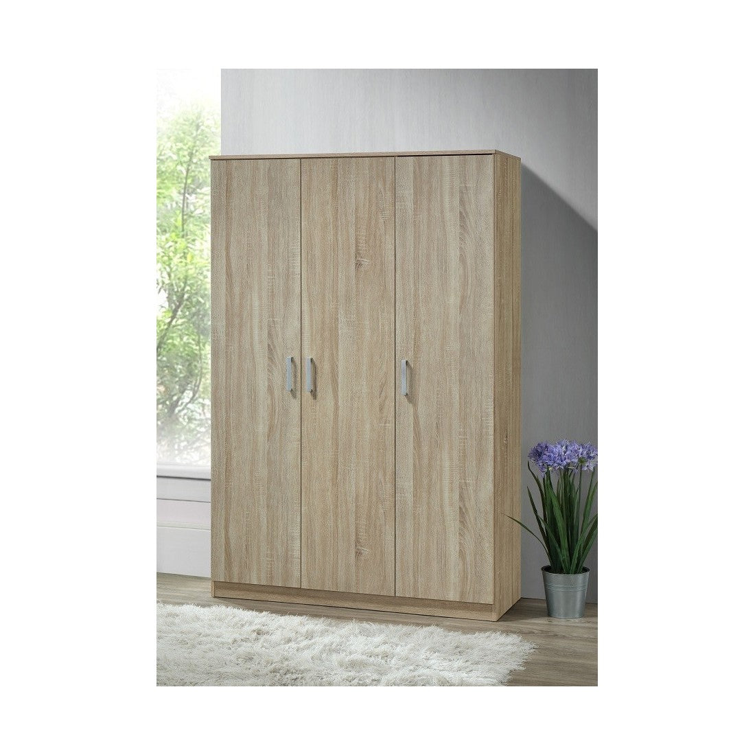 Armadio BARTIN a 3 porte, rovere Sonoma, maniglie grigie, design contemporaneo