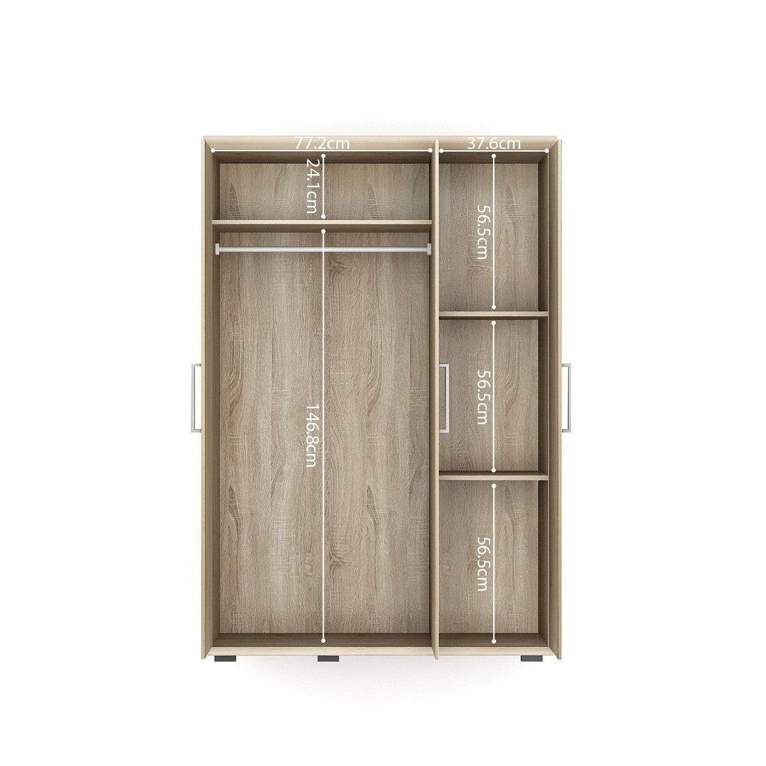 Armadio, guardaroba, collezione TOM, 3 porte 120 cm, con appendiabiti integrato in rovere sonoma.