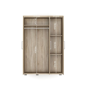 Armadio, guardaroba, collezione TOM, 3 porte 120 cm, con appendiabiti integrato in rovere sonoma.