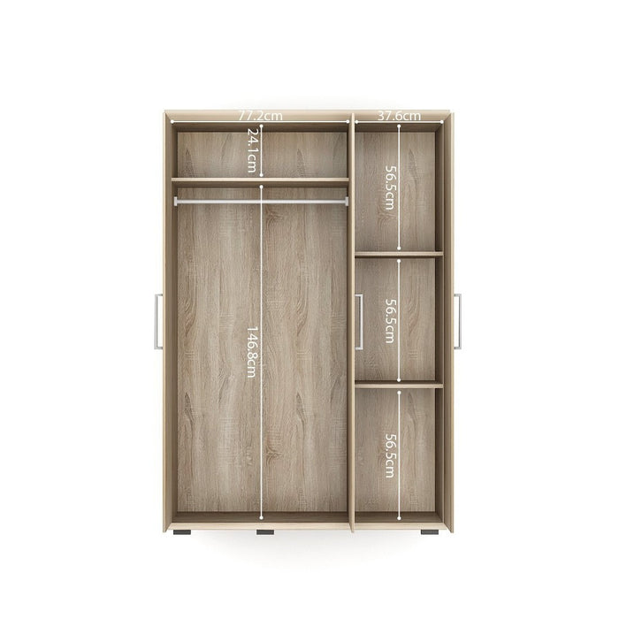 Armadio, guardaroba, collezione TOM, 3 porte 120 cm, con appendiabiti integrato in rovere sonoma.